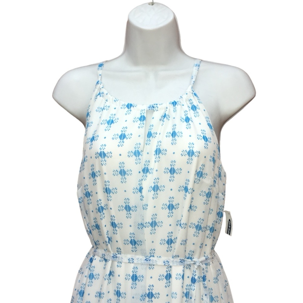 NWT Old Navy Geometric Print White Blue Long Maxi Dress - Women’s XS - Picture 2 of 12